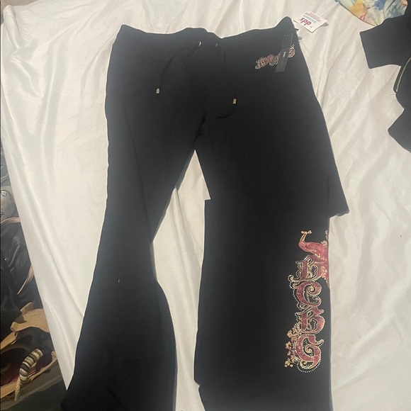 BCBG MAXAZRIA Black Tracksuit with Paisley Embroidery birds in back of jacket - Picture 2 of 5
